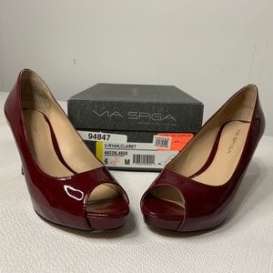Via Spiga Red/Claret Patent Leather Platform Heels 6M